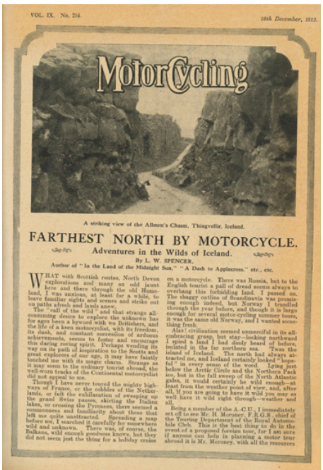 Fór á mótorhjóli um Ísland árið 1913